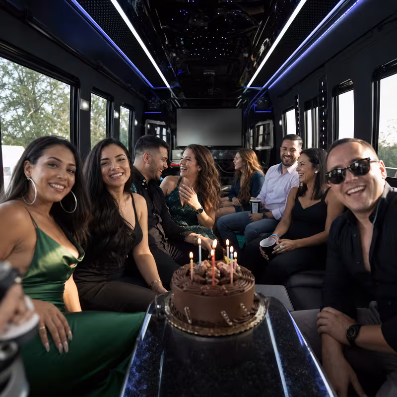 Black Mercedes Sprinter van staged for an Coral Gables Birthday Transportation group