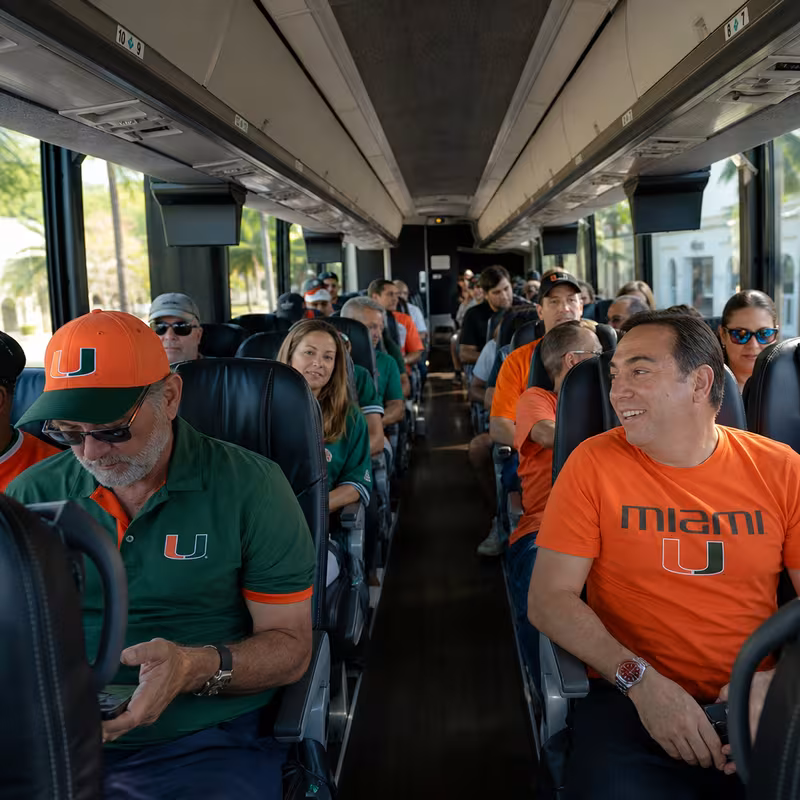 Passenger seating aboard a Coral Gables party bus rental