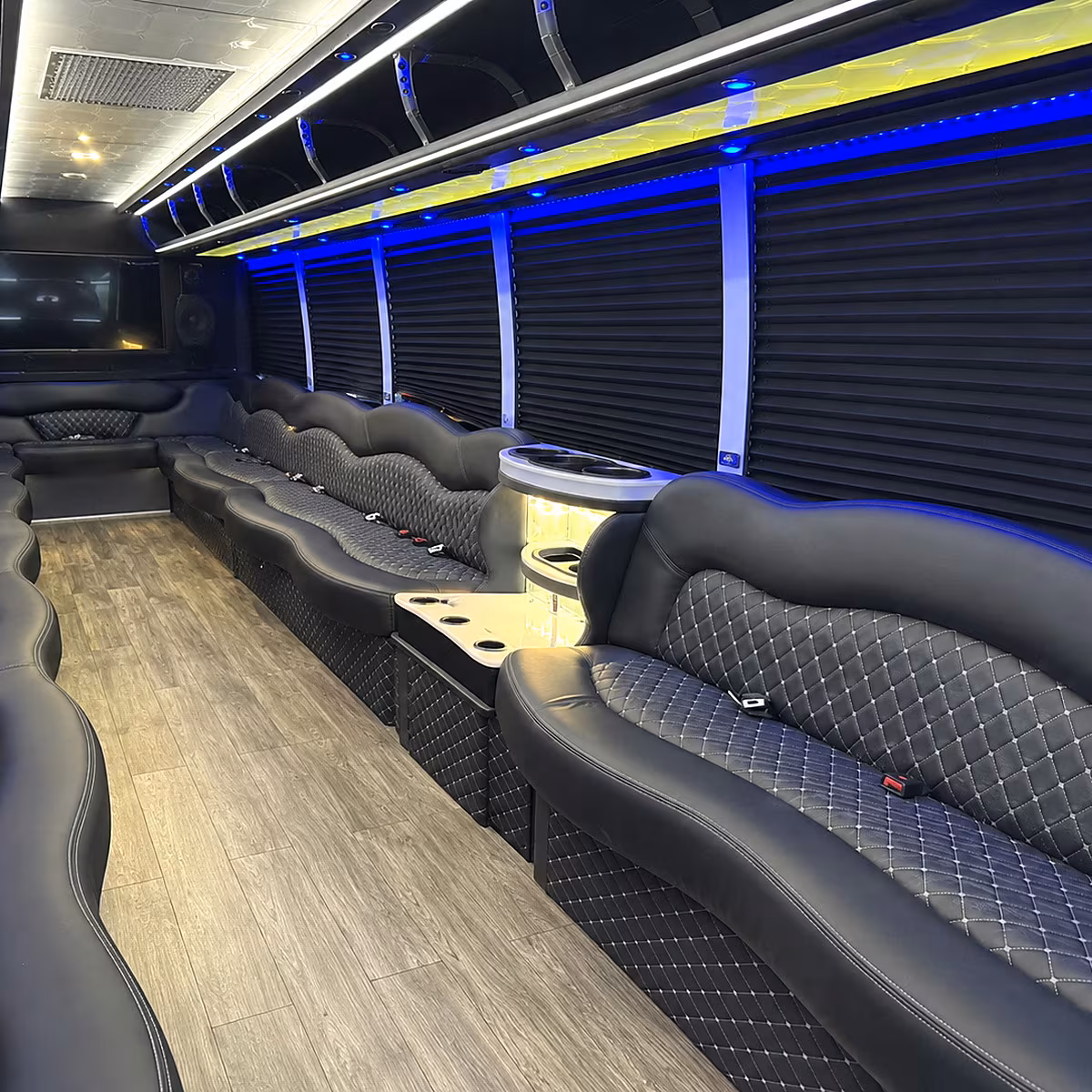 Coral Gables Birthday, Sweet 16, & Quinceañera Transportation party bus interior