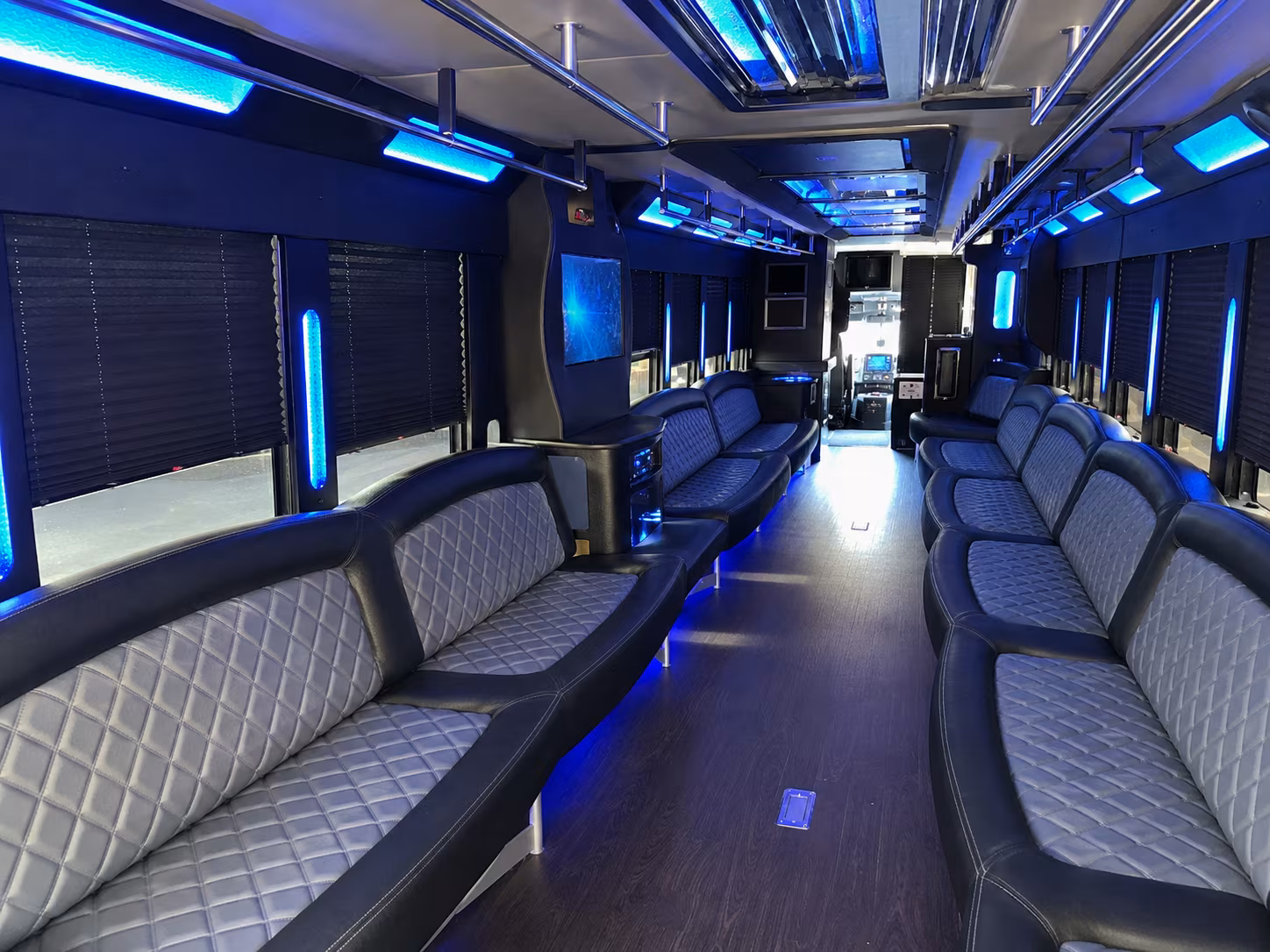 Interior of a party bus rental serving Coral Gables