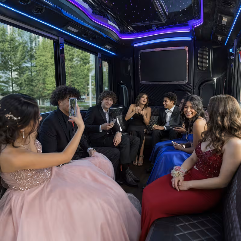 Black Mercedes Sprinter van staged for an Coral Gables Prom & Homecoming Transportation group
