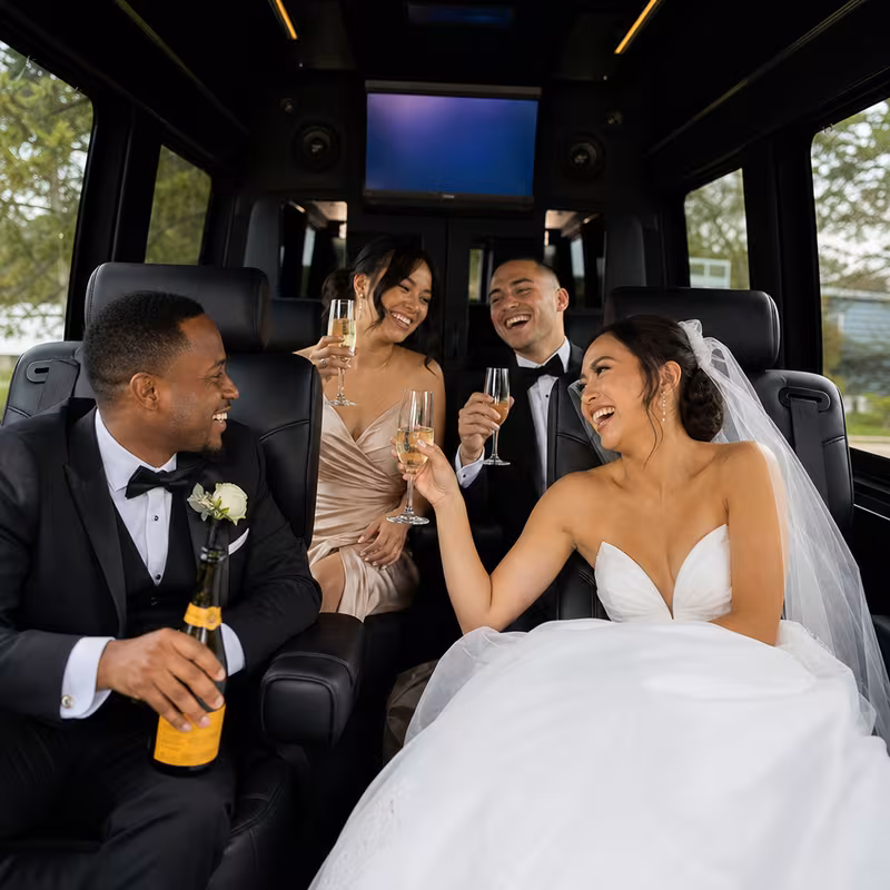 Black Mercedes Sprinter van staged for an Coral Gables Wedding Transportation group