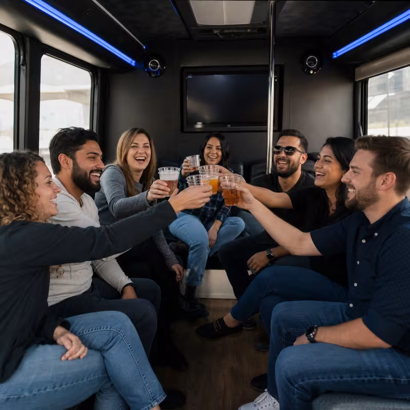 Black Mercedes Sprinter van staged for an Coral Gables Winery & Brewery Tour Transportation group
